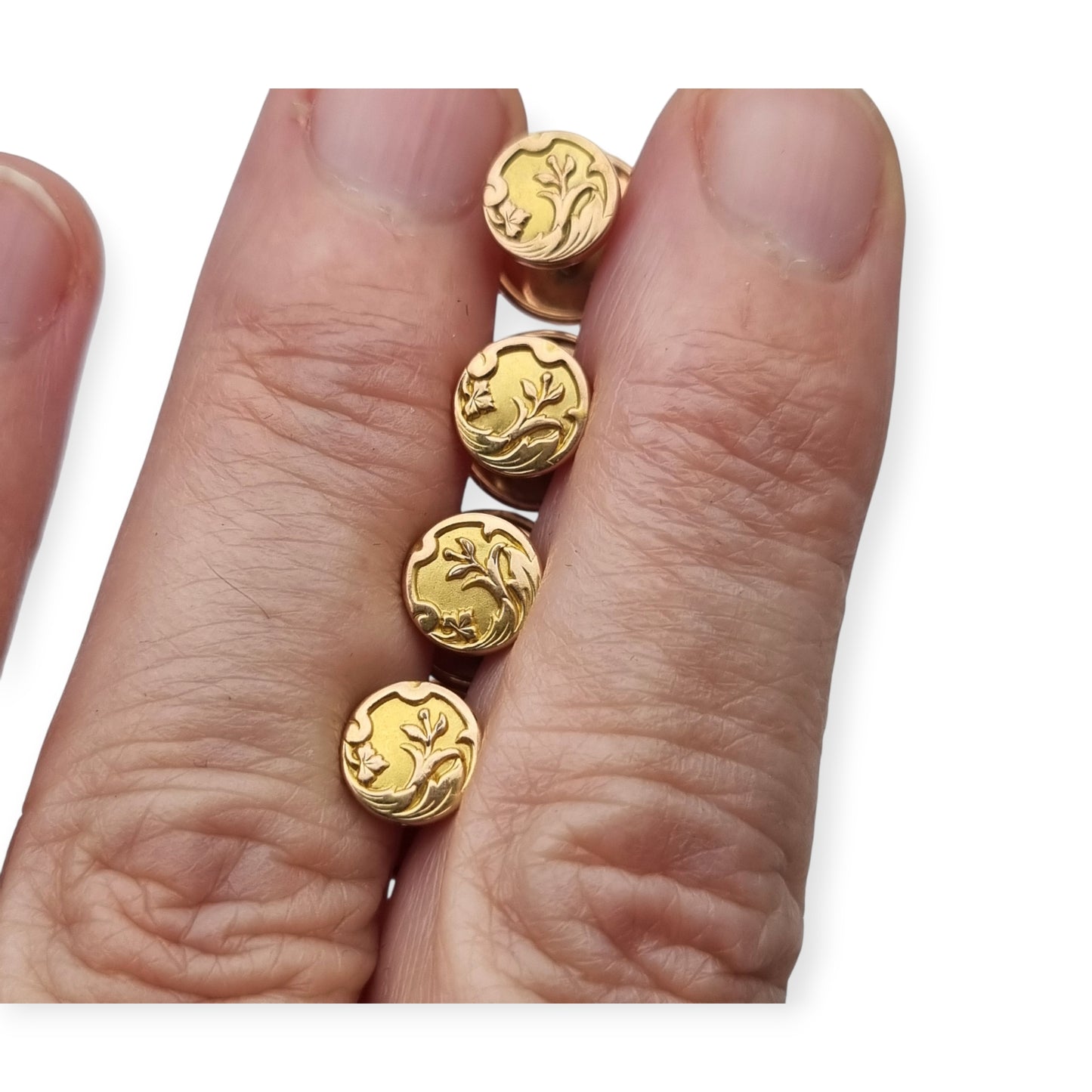 French Shirt Studs FIX Rolled Gold Art Nouveau Belle Époque Set of 4 c. 1900