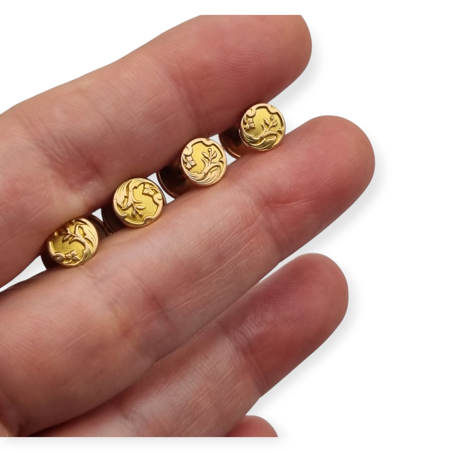 French Shirt Studs FIX Rolled Gold Art Nouveau Belle Époque Set of 4 c. 1900