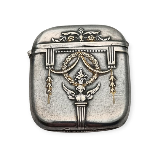 Belle Époque silver-plated pocket match safe, Neoclassical style circa 1890–1920
