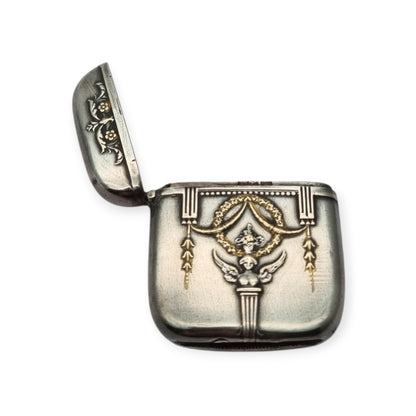 Belle Époque silver-plated pocket match safe, Neoclassical style circa 1890–1920