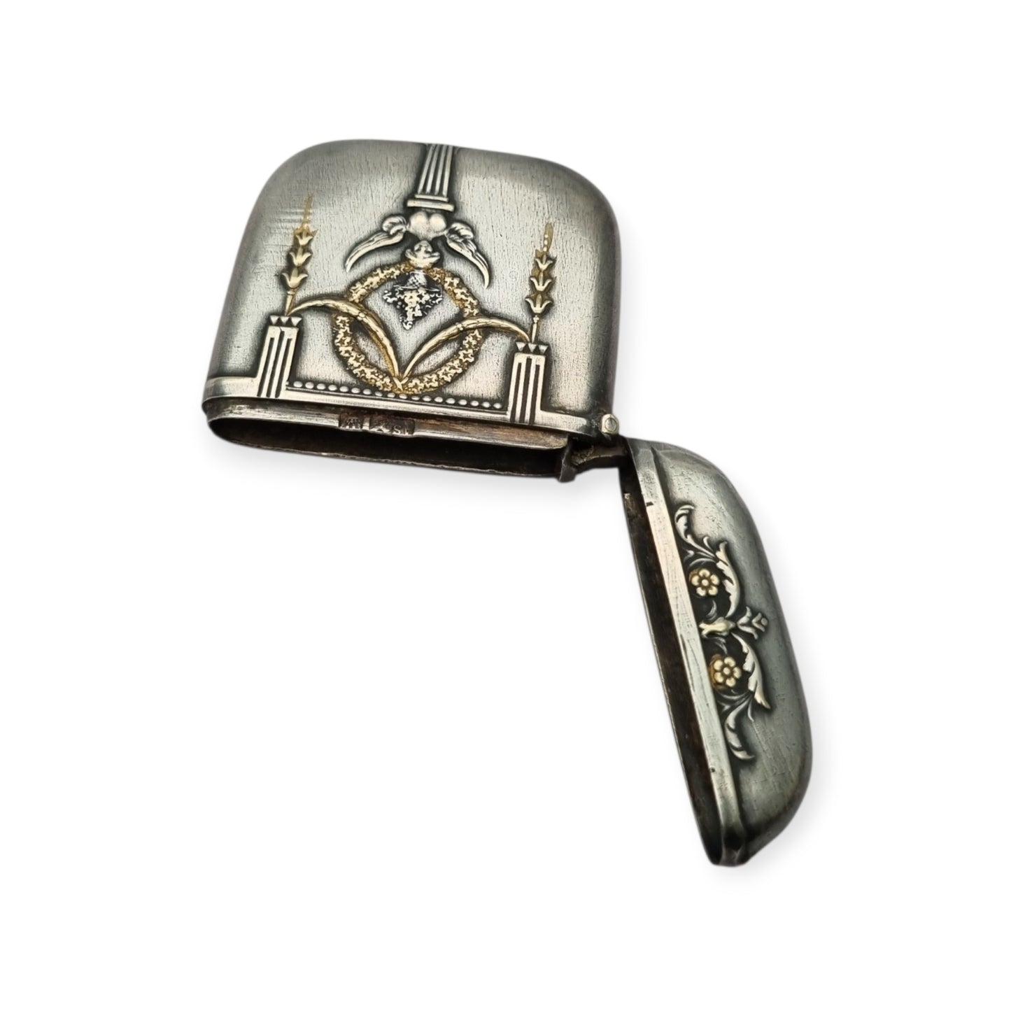 Belle Époque silver-plated pocket match safe, Neoclassical style circa 1890–1920