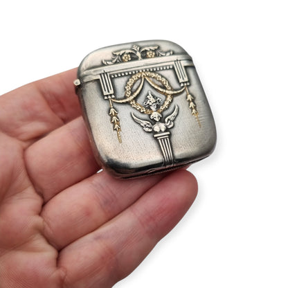 Belle Époque silver-plated pocket match safe, Neoclassical style circa 1890–1920