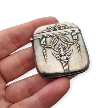 Belle Époque silver-plated pocket match safe, Neoclassical style circa 1890–1920