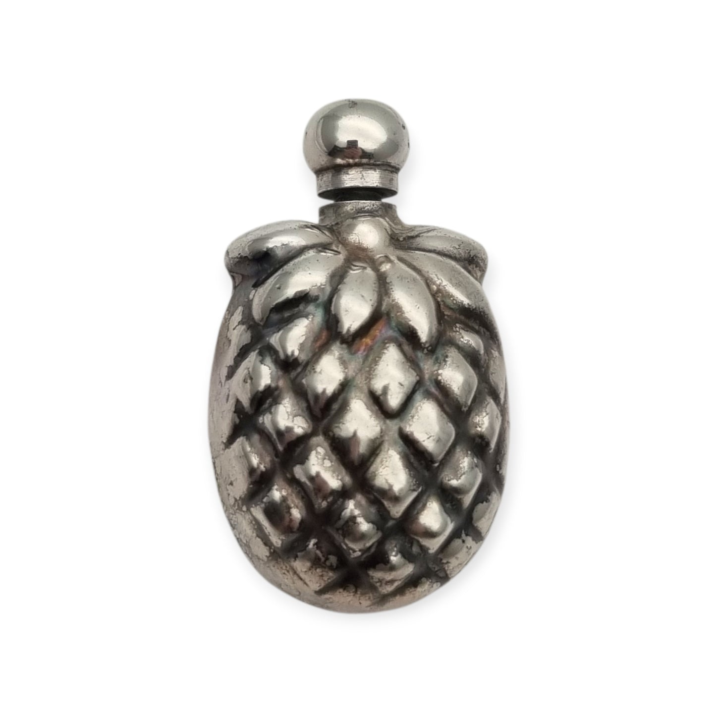 Sterling silver miniature perfume bottle in the form of a pineapple, circa 1970–1980