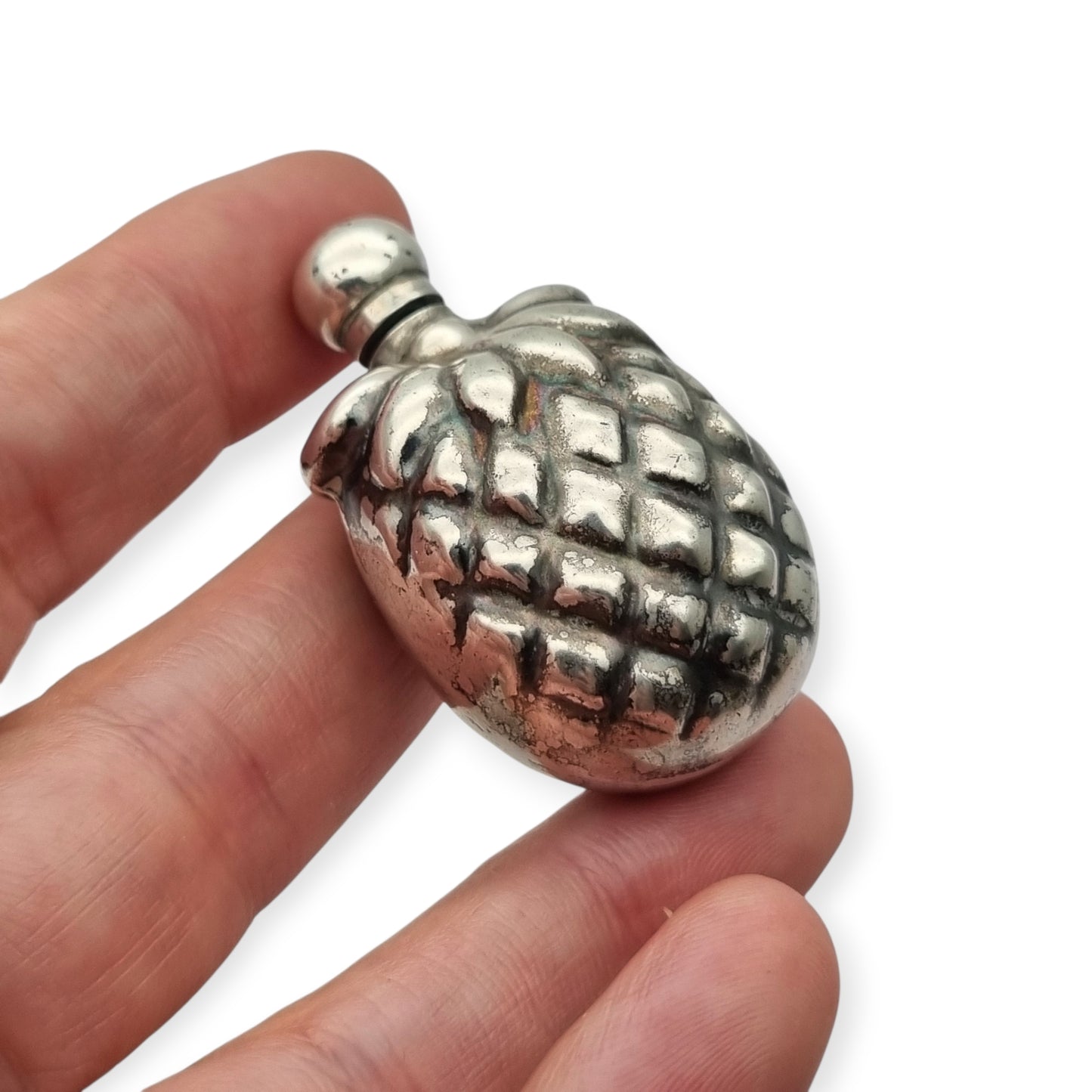 Sterling silver miniature perfume bottle in the form of a pineapple, circa 1970–1980