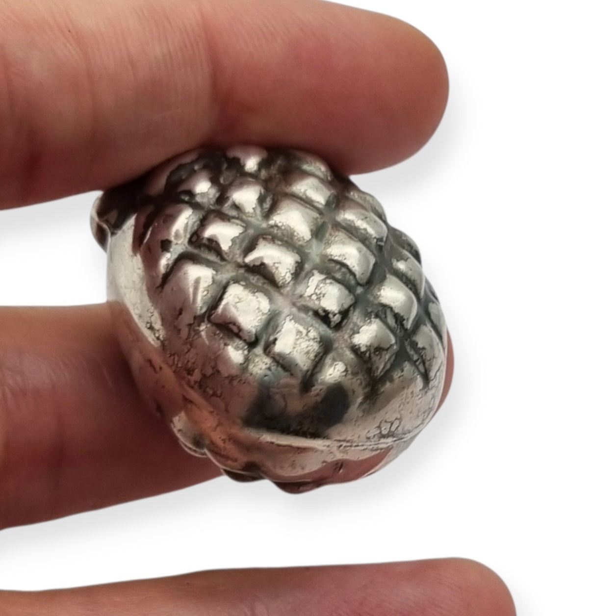 Sterling silver miniature perfume bottle in the form of a pineapple, circa 1970–1980