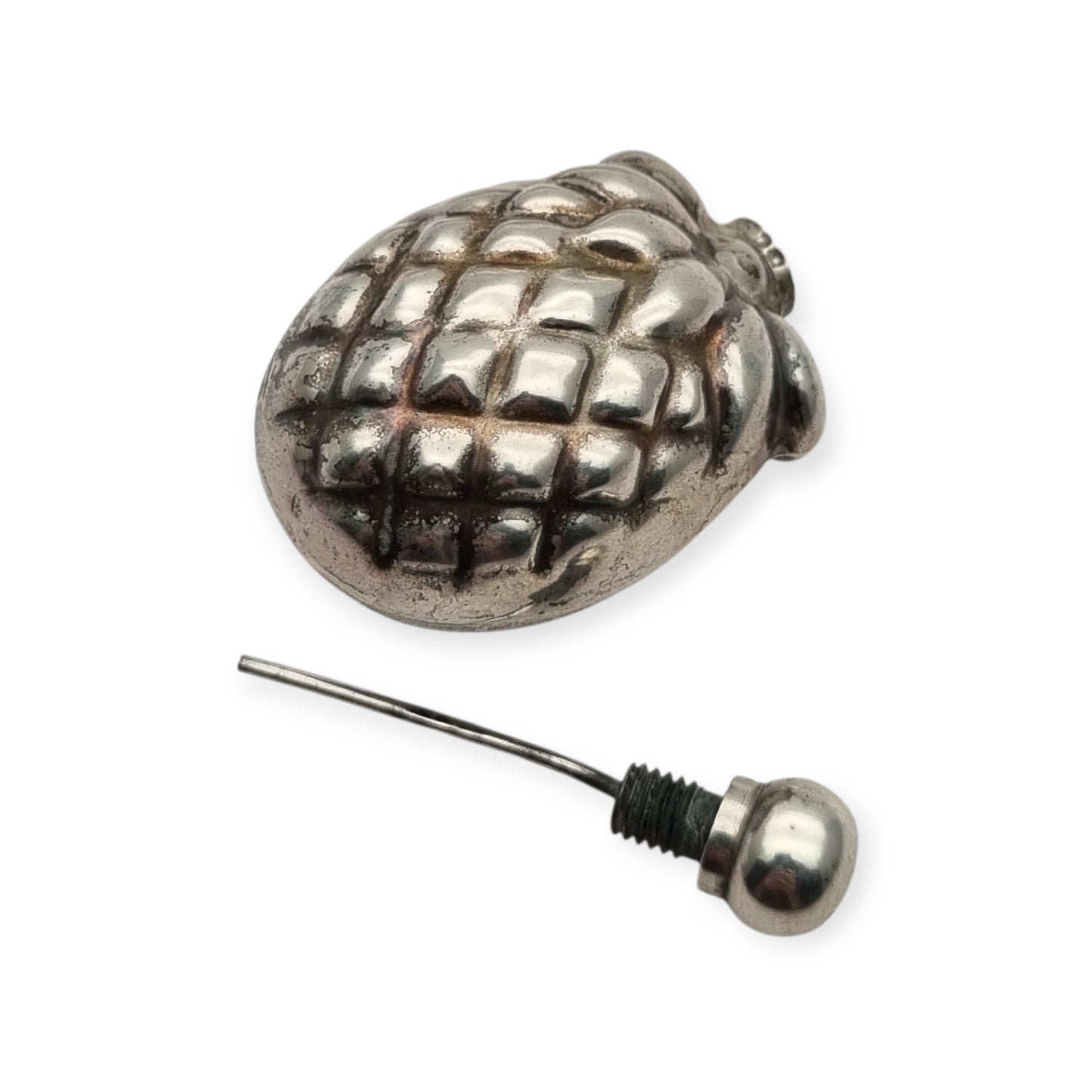 Sterling silver miniature perfume bottle in the form of a pineapple, circa 1970–1980