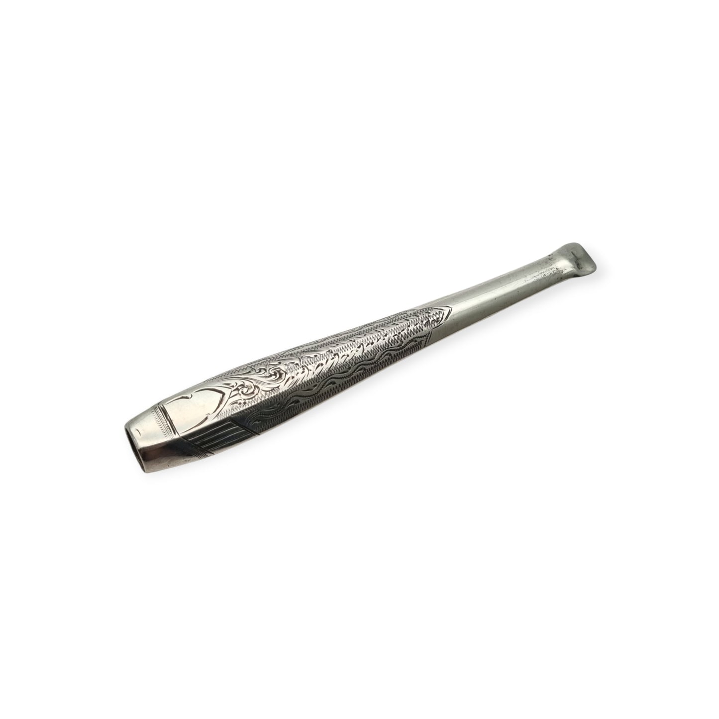 Antique Victorian cigarette holder in engraved silver with monogram cartouche, circa 1900-1925