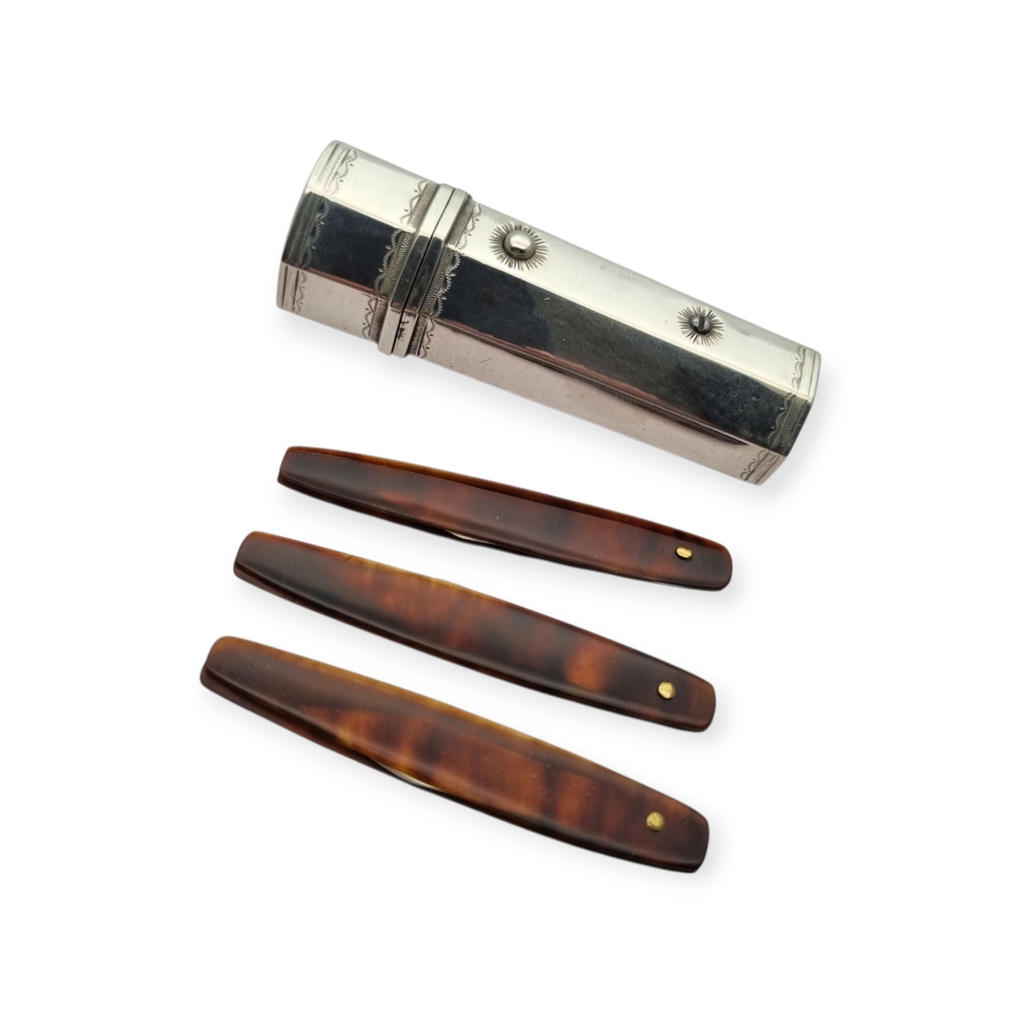 Georgian silver lancet case with complete set, collectible medical instruments, French Neoclassical circa 1790–1840
