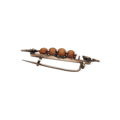 Victorian Arrow Brooch in Gilt Metal with Coral and Pearls, European Floral Jewelry, ca. 1880–1900