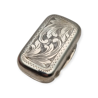 Antique pocket box in .800 silver, Art Nouveau-inspired floral engraving, Continental Europe, ca. 1900–1935