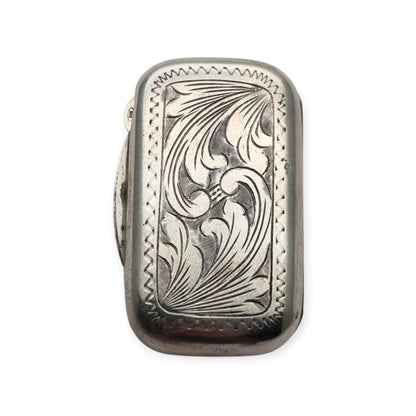 Antique pocket box in .800 silver, Art Nouveau-inspired floral engraving, Continental Europe, ca. 1900–1935