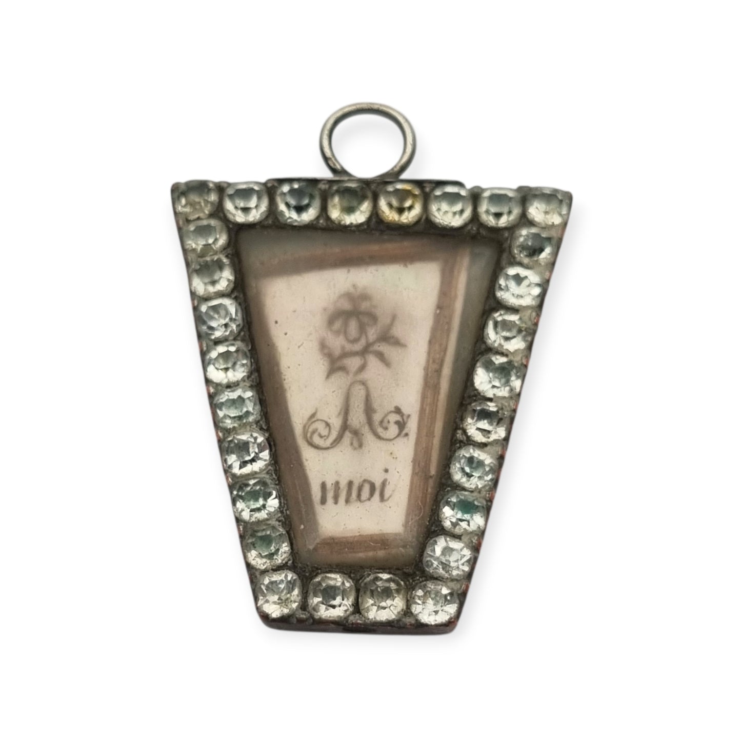 French romantic sentimental "To me" pendant in metal with glass paste and blue enamel, ca. 1800–1840