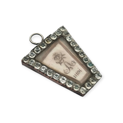 French romantic sentimental "To me" pendant in metal with glass paste and blue enamel, ca. 1800–1840