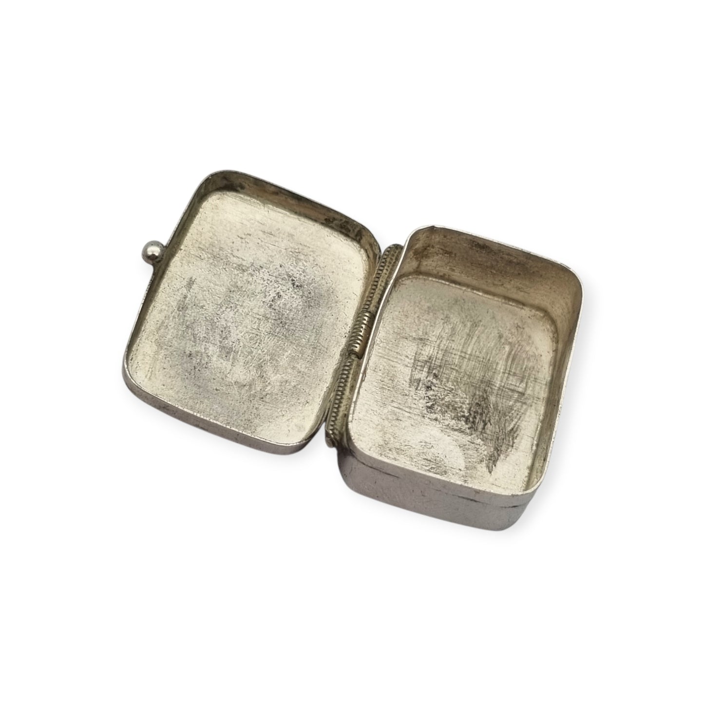 Caja IGUALA 925 MEXICO. vintage de plata 925  con cabujón azul pastillero de bolsillo, ca. 1980–1995