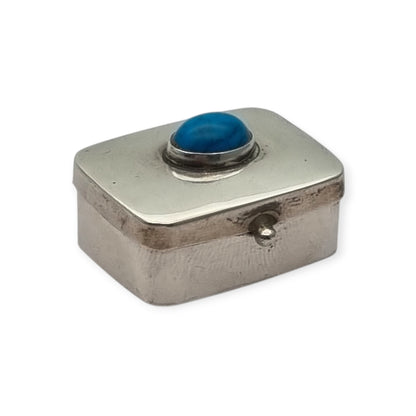 Caja IGUALA 925 MEXICO. vintage de plata 925  con cabujón azul pastillero de bolsillo, ca. 1980–1995