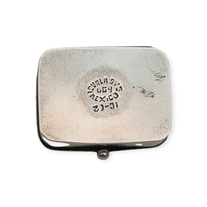 Caja IGUALA 925 MEXICO. vintage de plata 925  con cabujón azul pastillero de bolsillo, ca. 1980–1995