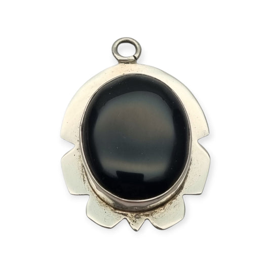 Colgante de plata 925 con ónix negro, joyería boho geométrica vintage, estilo artesanal 1980–1990
