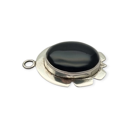925 Silver Pendant with Black Onyx, Vintage Geometric Boho Jewelry, 1980–1990s Artisan Style