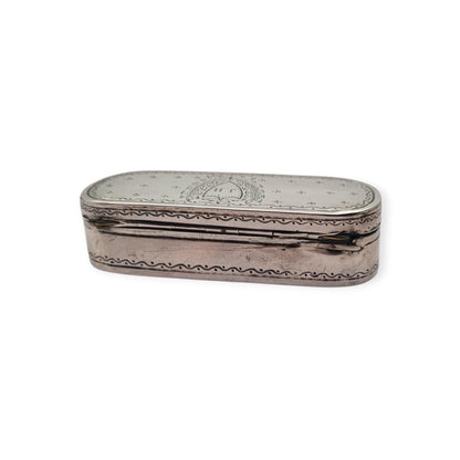 Caja tabaquera antigua de plata testada grabada, monograma J.H., estilo neoclásico, segunda mitad siglo XIX