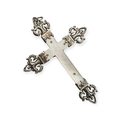 Cruz Art Nouveau francesa de plata y nácar, crucifijo religioso antiguo, ca. 1920–1930