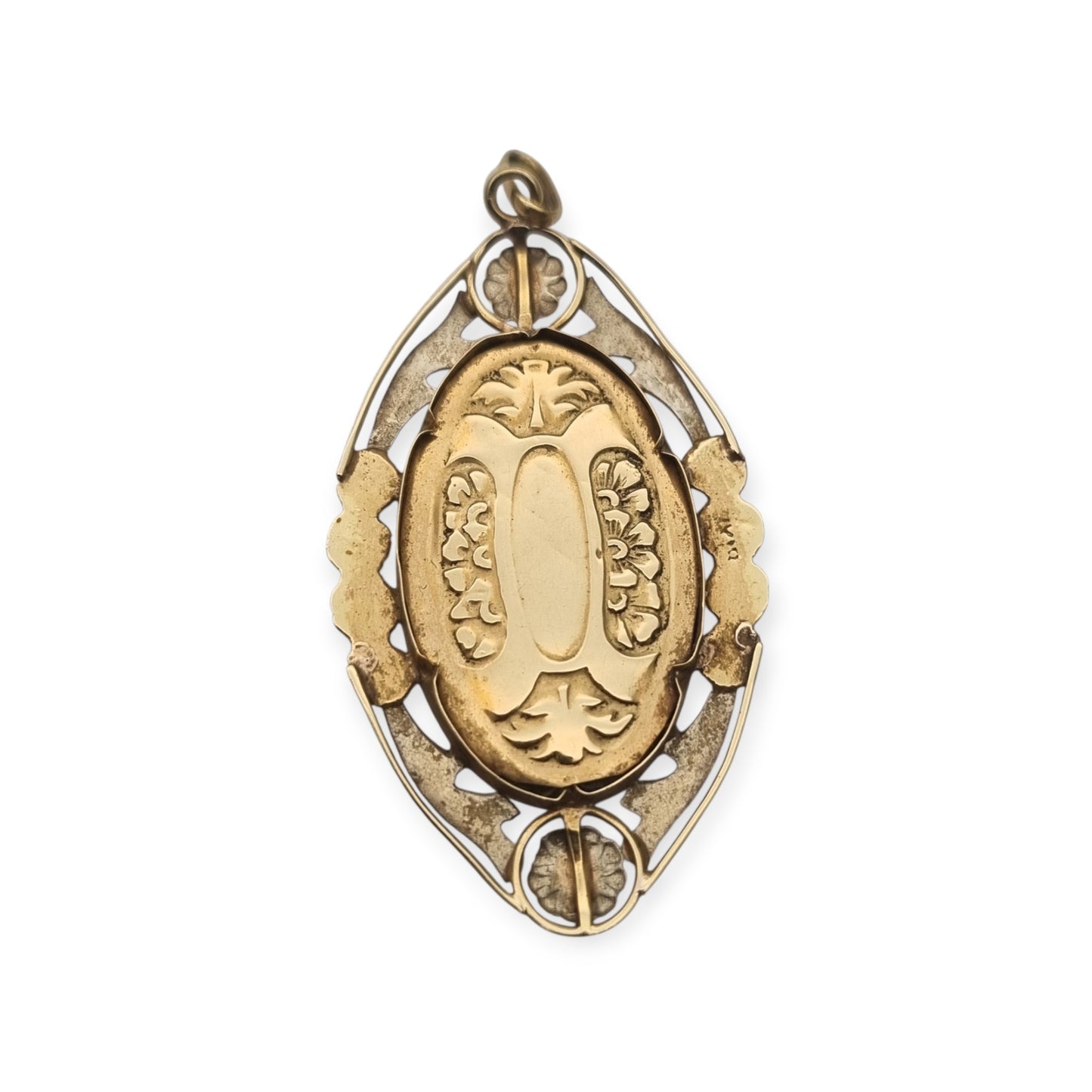 Medallón Santa Teresa de Lisieux en oro 18K bicolor, colgante religioso Art Déco floral, ca. 1925–1940