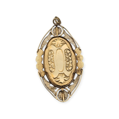 Medallón Santa Teresa de Lisieux en oro 18K bicolor, colgante religioso Art Déco floral, ca. 1925–1940