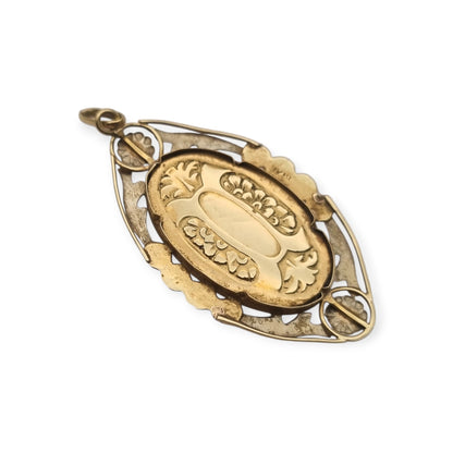 Medallón Santa Teresa de Lisieux en oro 18K bicolor, colgante religioso Art Déco floral, ca. 1925–1940