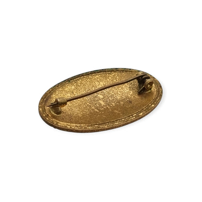 Vintage Geneva souvenir enamel brooch, Geneva view in gilt metal, tourist souvenir circa 1940-1955