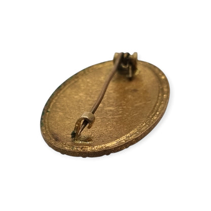 Vintage Geneva souvenir enamel brooch, Geneva view in gilt metal, tourist souvenir circa 1940-1955