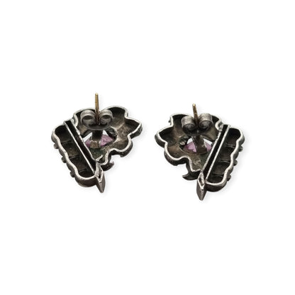 Pendientes Art Déco en plata con vistas de oro y piedras rosas facetadas, circa 1930–1940