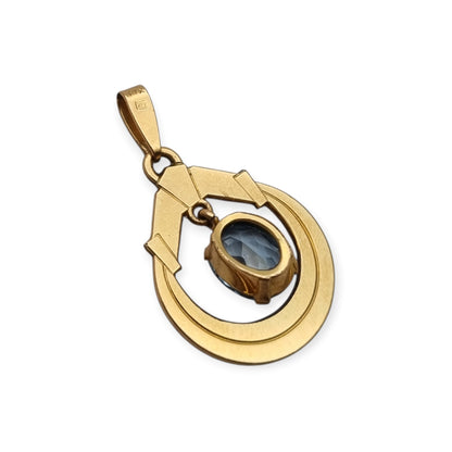 Colgante francés FIX Art Déco en oro laminado con piedra azul facetada, circa 1930–1940
