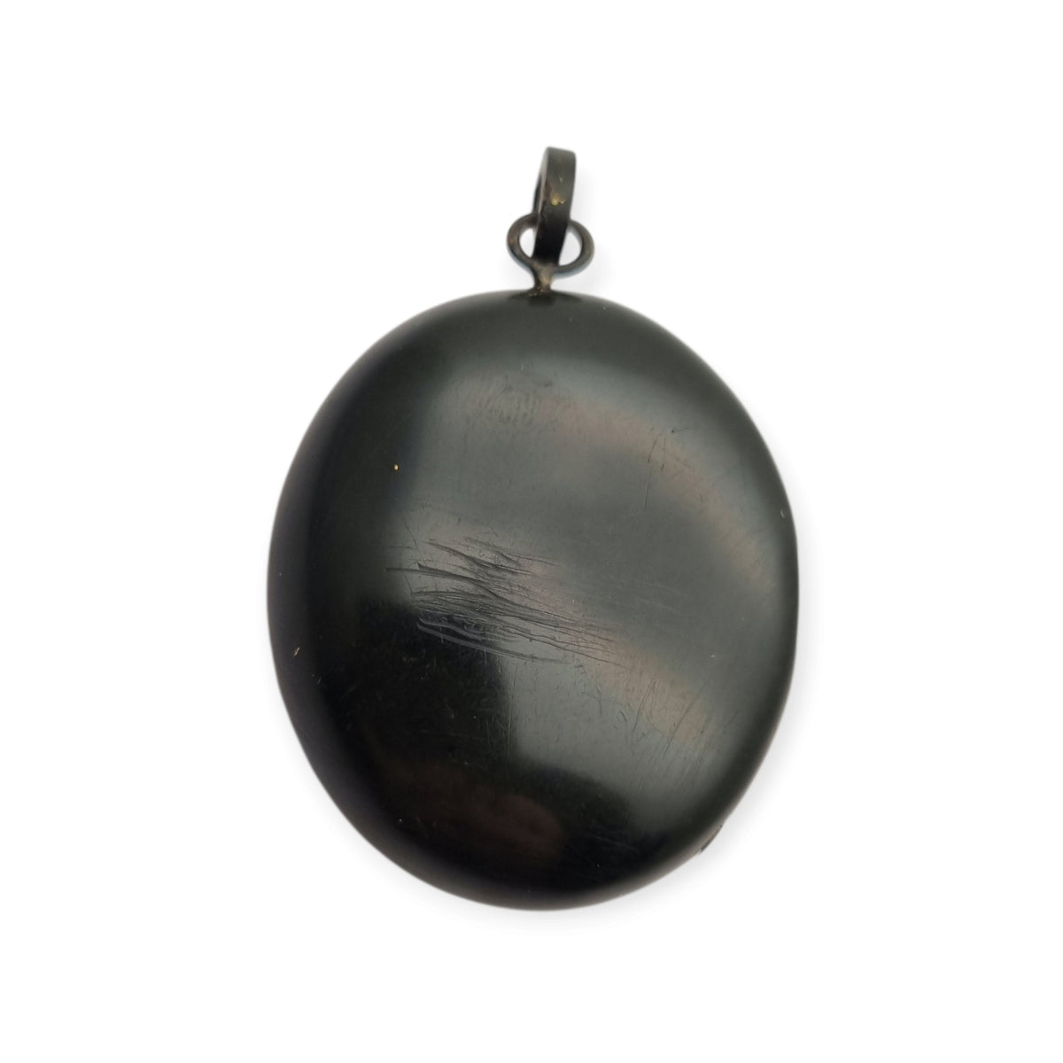 Victorian black vulcanite mourning locket with high-relief flowers, England, c. 1880–1900