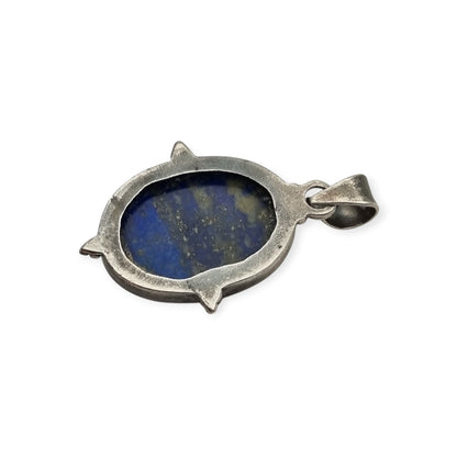 Vintage 925 Silver and Blue Lapis Lazuli Pendant, Handmade Boho Chic, 80s