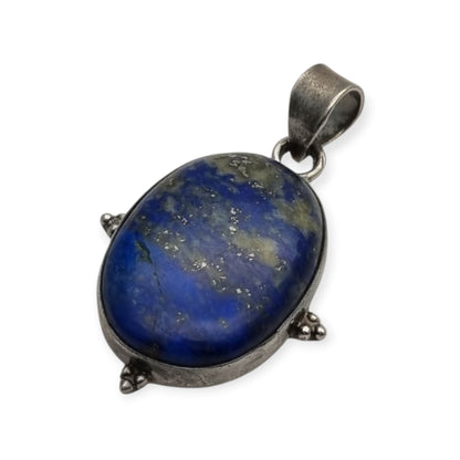 Vintage 925 Silver and Blue Lapis Lazuli Pendant, Handmade Boho Chic, 80s