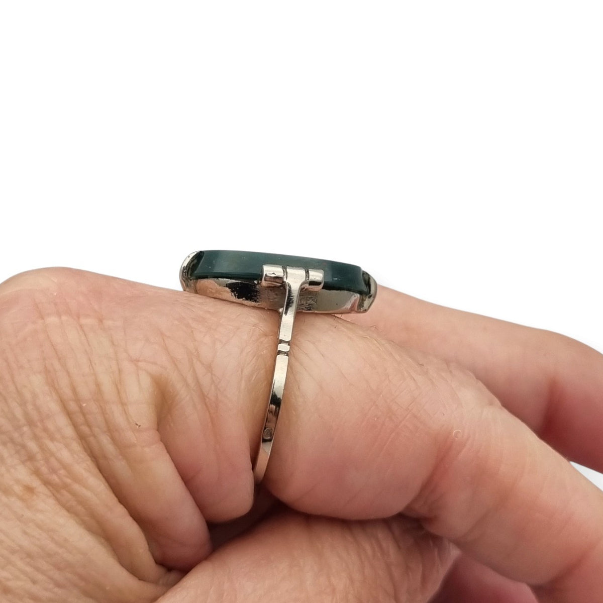 Vintage silver ring with bloodstone, Art Deco revival design, circa 1950