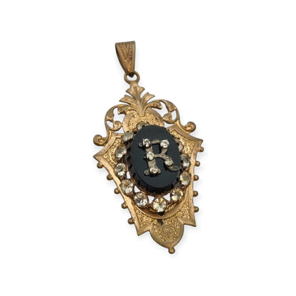 Antique Victorian mourning locket and sentimental jewelry with onyx and rhinestones, Spain, ca. 1890–1920