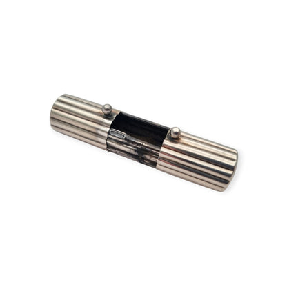 Vintage designer cylindrical case in ribbed 925 silver, Milan, ca. 1940–1960