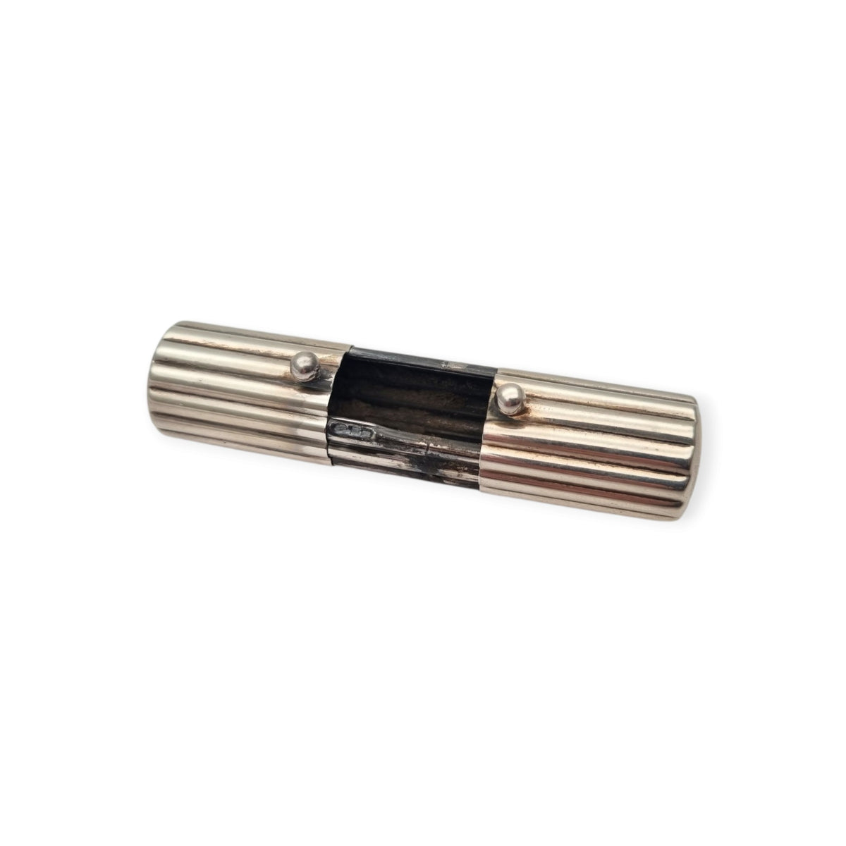 Vintage designer cylindrical case in ribbed 925 silver, Milan, ca. 1940–1960