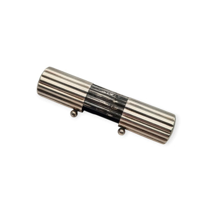 Vintage designer cylindrical case in ribbed 925 silver, Milan, ca. 1940–1960