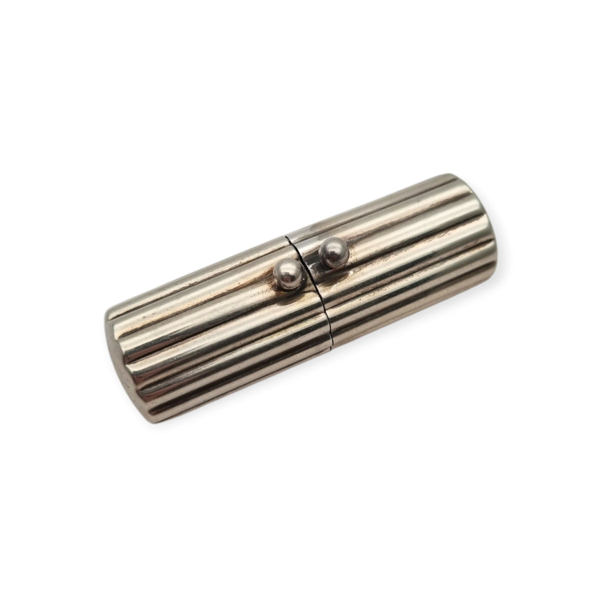 Vintage designer cylindrical case in ribbed 925 silver, Milan, ca. 1940–1960