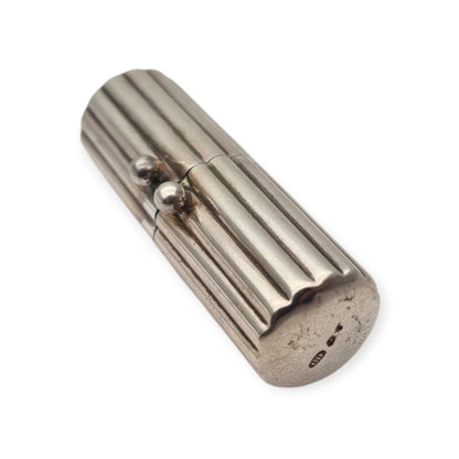Vintage designer cylindrical case in ribbed 925 silver, Milan, ca. 1940–1960
