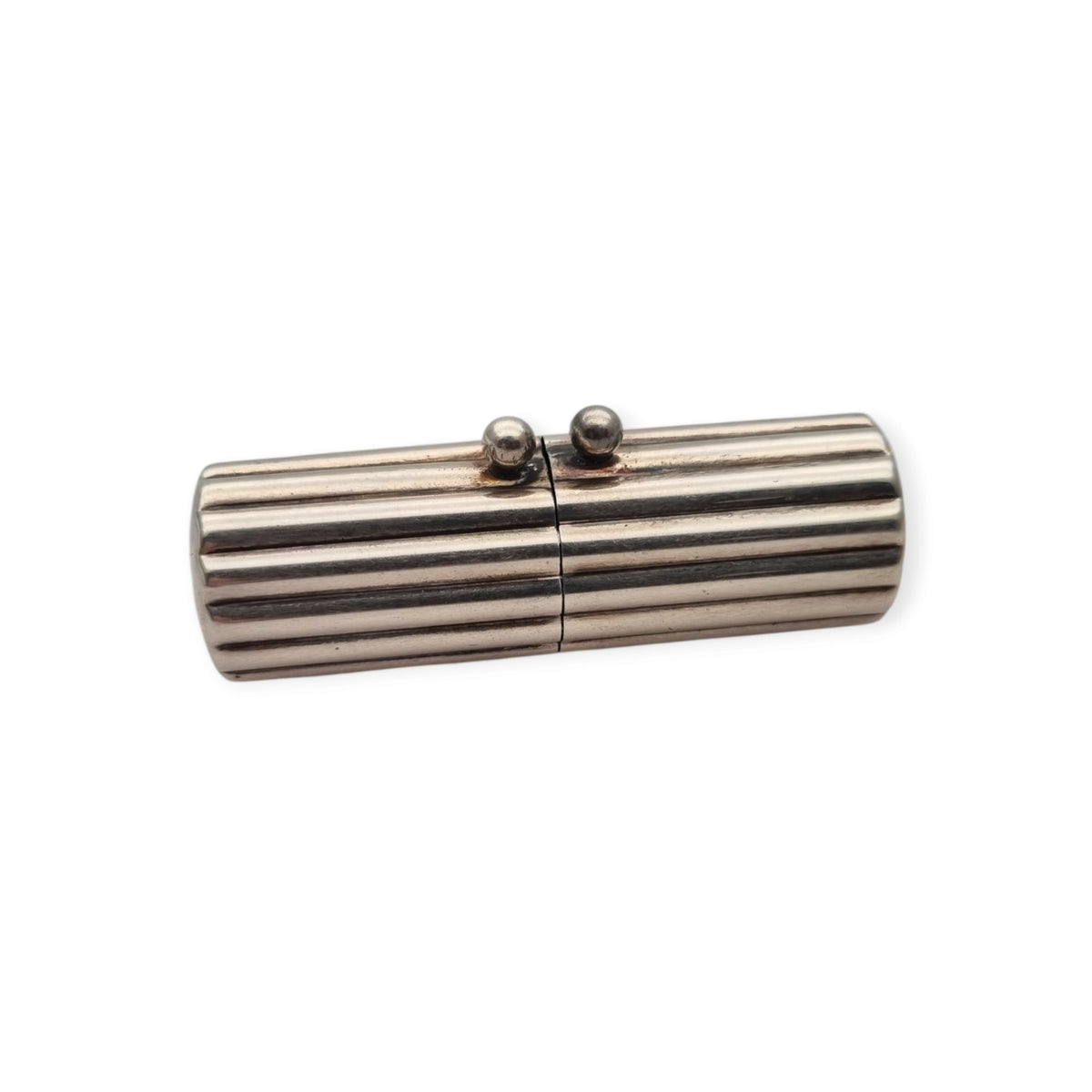 Vintage designer cylindrical case in ribbed 925 silver, Milan, ca. 1940–1960