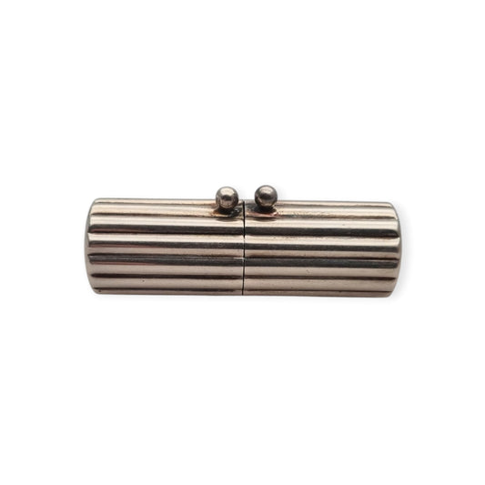 Estuche caja cilíndrico vintage de diseño en plata 925 acanalada, Milán, ca. 1940–1960