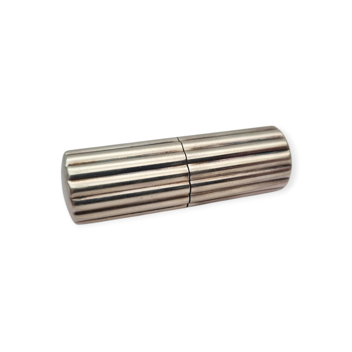 Vintage designer cylindrical case in ribbed 925 silver, Milan, ca. 1940–1960