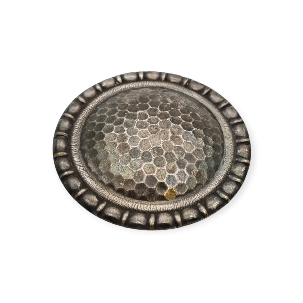 Vintage Brutalist metal brooch with honeycomb relief, Europe, ca. 1970