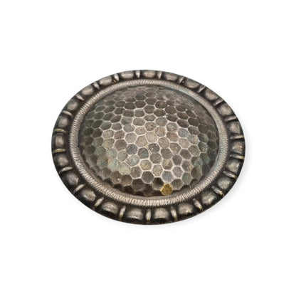 Vintage Brutalist metal brooch with honeycomb relief, Europe, ca. 1970