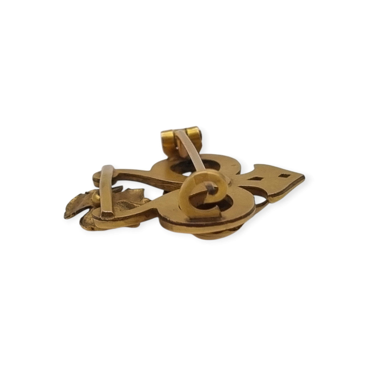 Broche antiguo Art Nouveau francés de oro doublé con flor roja, ca. 1900–1910