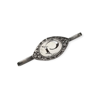 Pasador de corbata antiguo Art Nouveau francés con frente de plata e inicial P, ca. 1910
