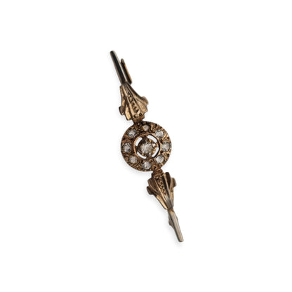 Antique Belle Époque brooch in gilded metal with clear stones, Europe, ca. 1890–1920